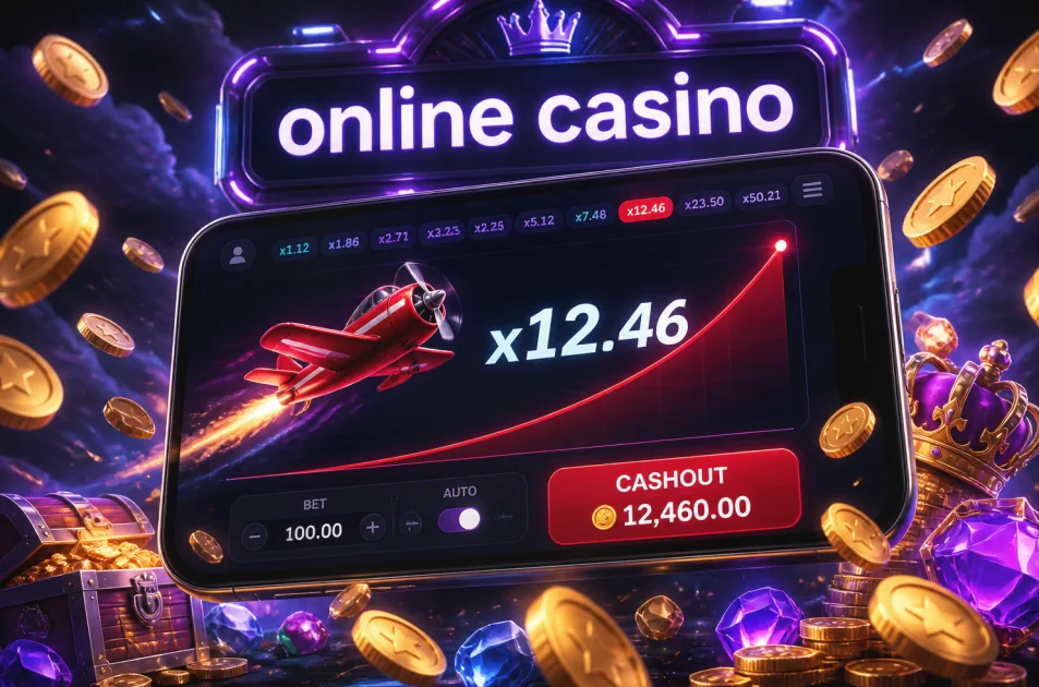 Aviator crashgame met stijgende vermenigvuldiger en cashout-knop op een telefoonscherm