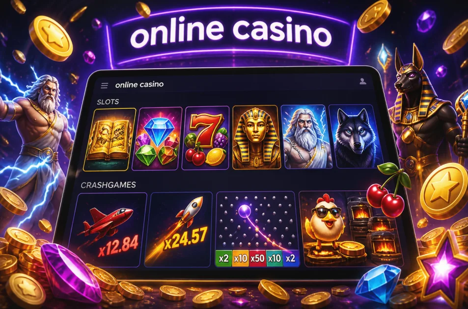 Overzicht van slots en crashgames in de Starzino bibliotheek op een tablet
